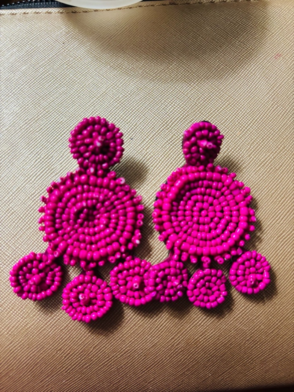 Handmade Fuchsia Beaded Drop Earrings